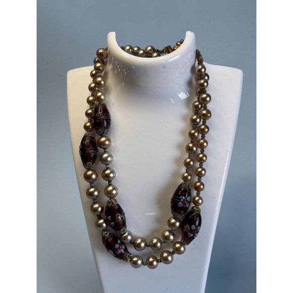 Vintage Japan Cultured Pearl Necklace With Glass Lampwork Beads 16" Elegant Jewe - Picture 2 of 11